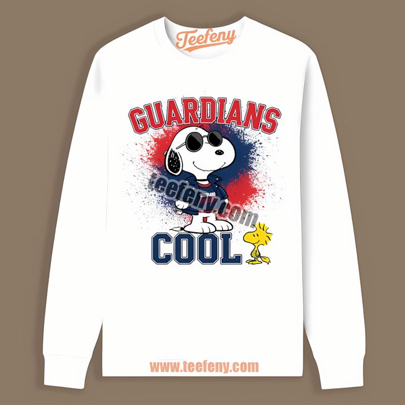 Snoopy Cool Wearing Cleveland Guardians Gear Graphic Long Sleeve Snoopy Cool Wearing Cleveland Guardians Gear Graphic Long Sleeve