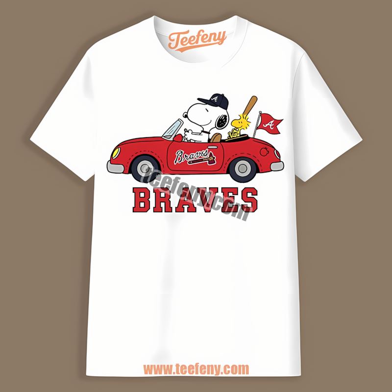 Snoopy Driving Car Atlanta Braves Cool Shirt