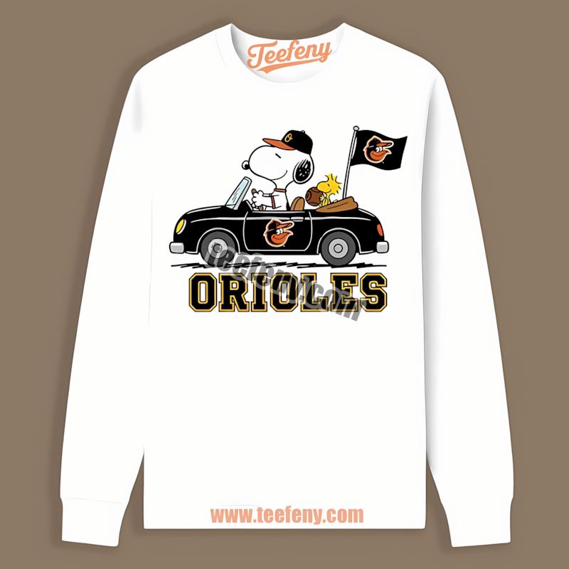 Snoopy Driving Car Baltimore Orioles Limited Edition Long Sleeve Snoopy Driving Car Baltimore Orioles Limited Edition Long Sleeve