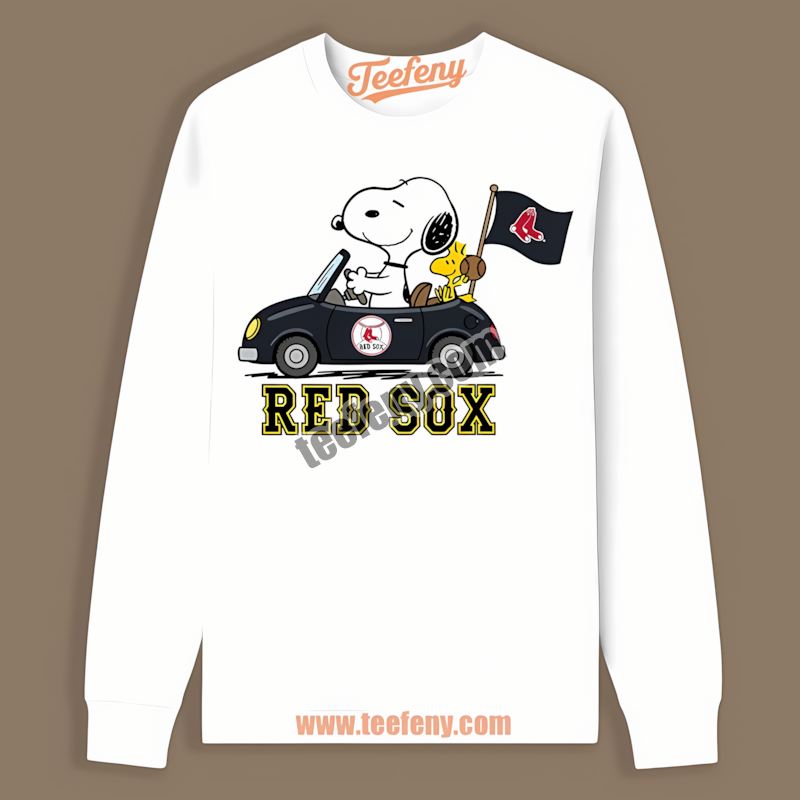 Snoopy Driving Car Boston Red Sox Fashion Long Sleeve Snoopy Driving Car Boston Red Sox Fashion Long Sleeve