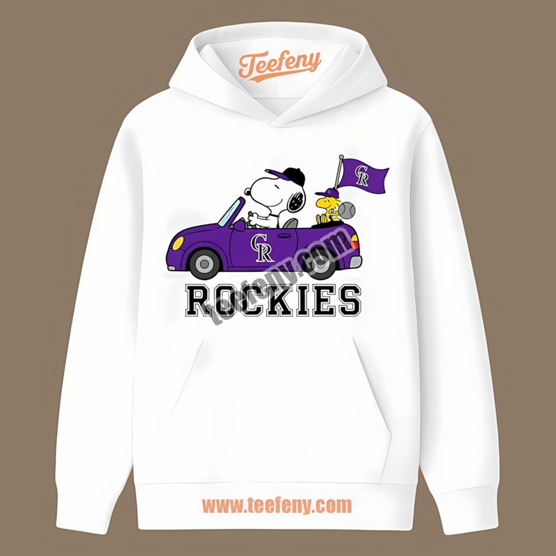 Snoopy Driving Car Wearing Colorado Rockies Casual Hoodie Snoopy Driving Car Wearing Colorado Rockies Casual Hoodie