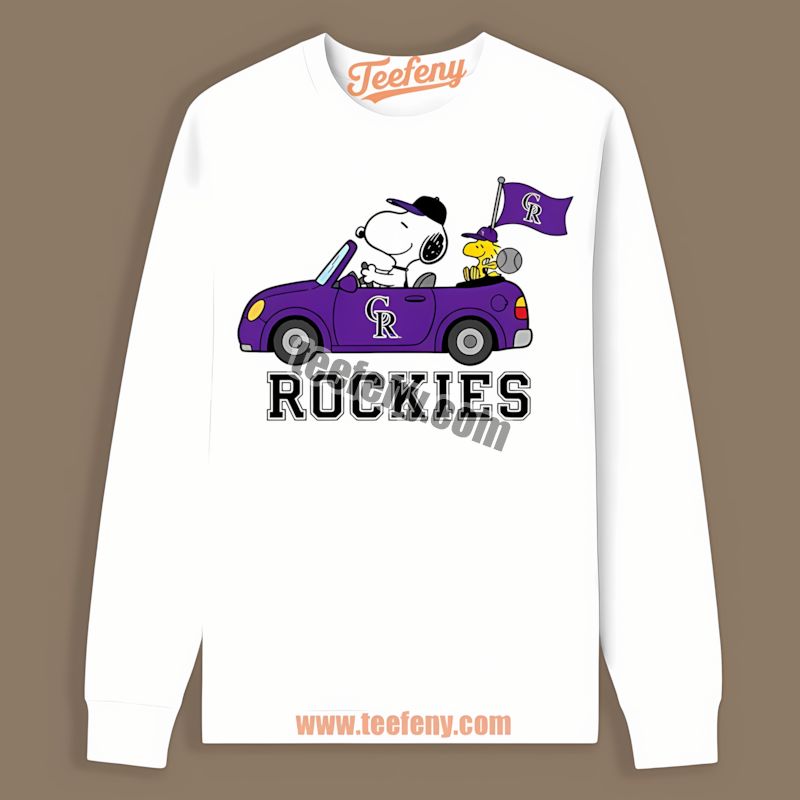 Snoopy Driving Car Wearing Colorado Rockies Casual Long Sleeve Snoopy Driving Car Wearing Colorado Rockies Casual Long Sleeve