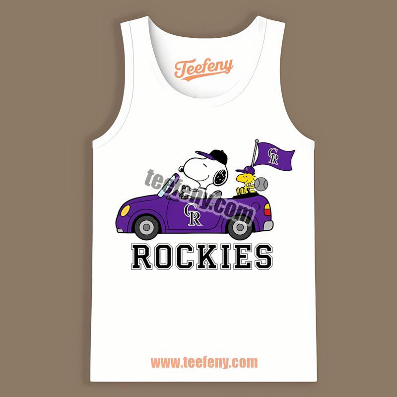 Snoopy Driving Car Wearing Colorado Rockies Casual Tanktop Snoopy Driving Car Wearing Colorado Rockies Casual Tanktop