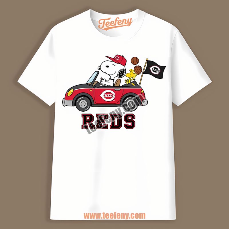 Snoopy Driving Car With Cincinnati Reds Vibes Casual Shirt