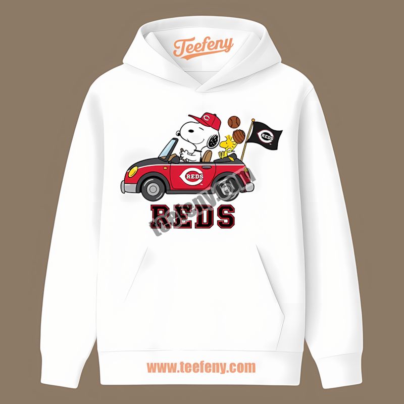 Snoopy Driving Car With Cincinnati Reds Vibes Casual Hoodie Snoopy Driving Car With Cincinnati Reds Vibes Casual Hoodie