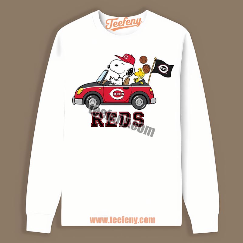 Snoopy Driving Car With Cincinnati Reds Vibes Casual Long Sleeve Snoopy Driving Car With Cincinnati Reds Vibes Casual Long Sleeve