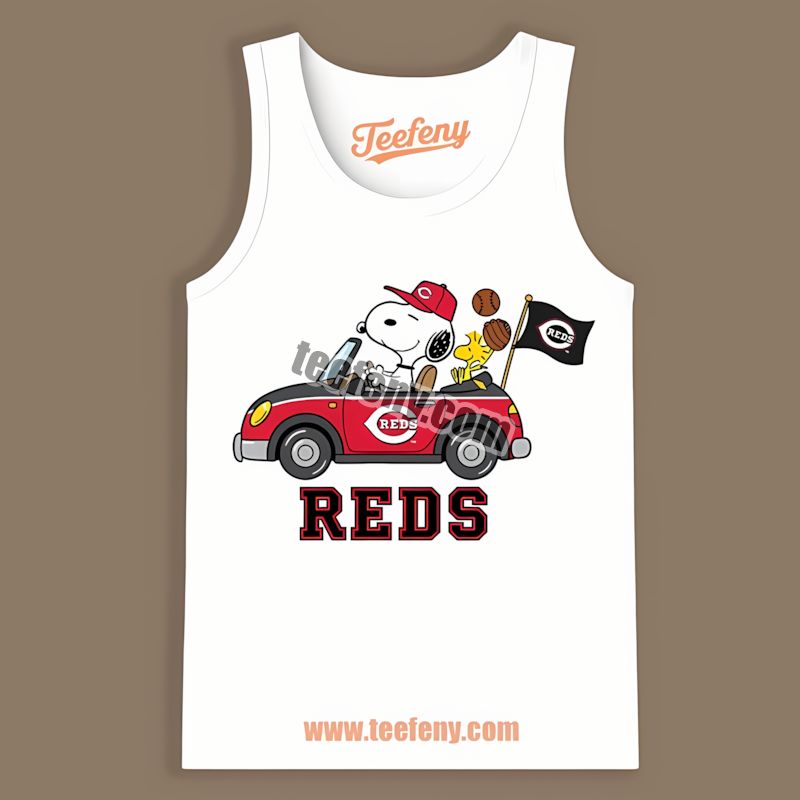 Snoopy Driving Car With Cincinnati Reds Vibes Casual Tanktop Snoopy Driving Car With Cincinnati Reds Vibes Casual Tanktop