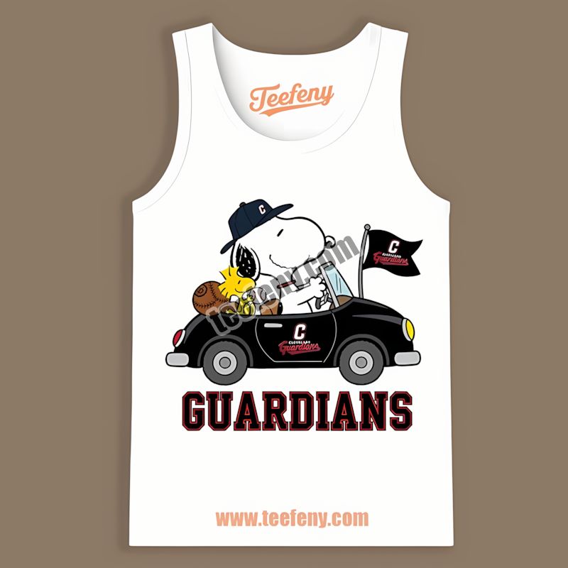 Snoopy Driving Car With Cleveland Guardians Logo Tanktop Snoopy Driving Car With Cleveland Guardians Logo Tanktop