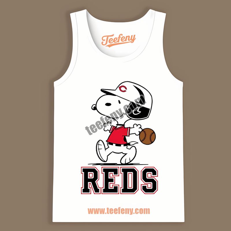 Snoopy Running Wearing Cincinnati Reds Baseball Tanktop Snoopy Running Wearing Cincinnati Reds Baseball Tanktop