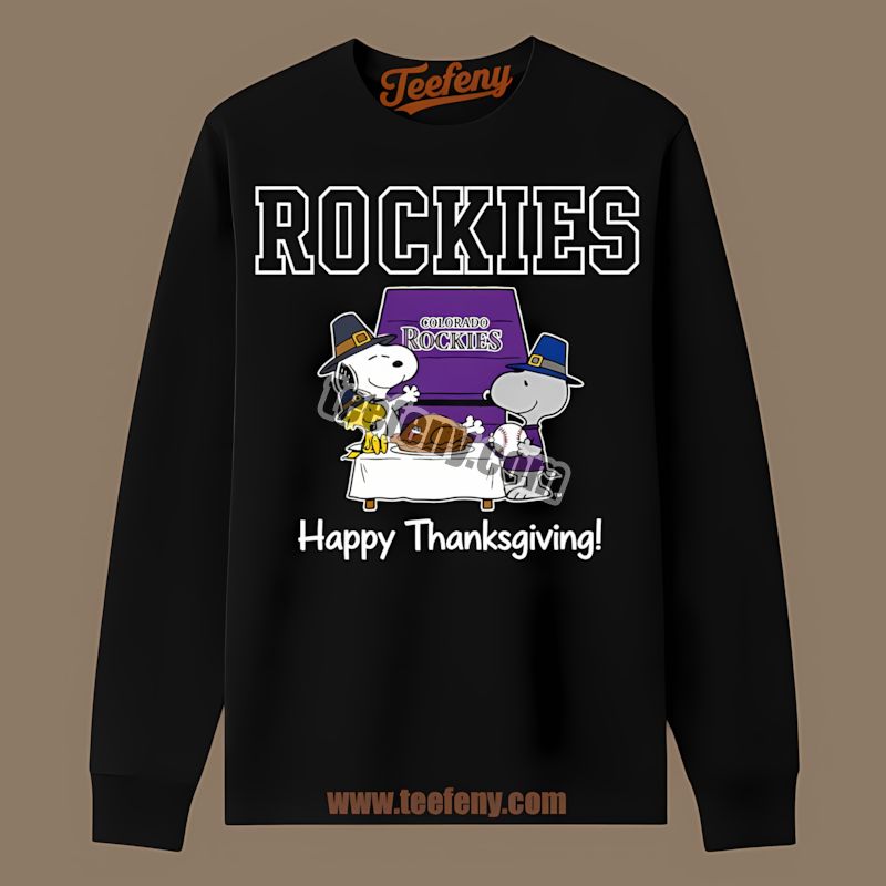 Snoopy Thanksgiving Dressed As Colorado Rockies Fan Long Sleeve Snoopy Thanksgiving Dressed As Colorado Rockies Fan Long Sleeve