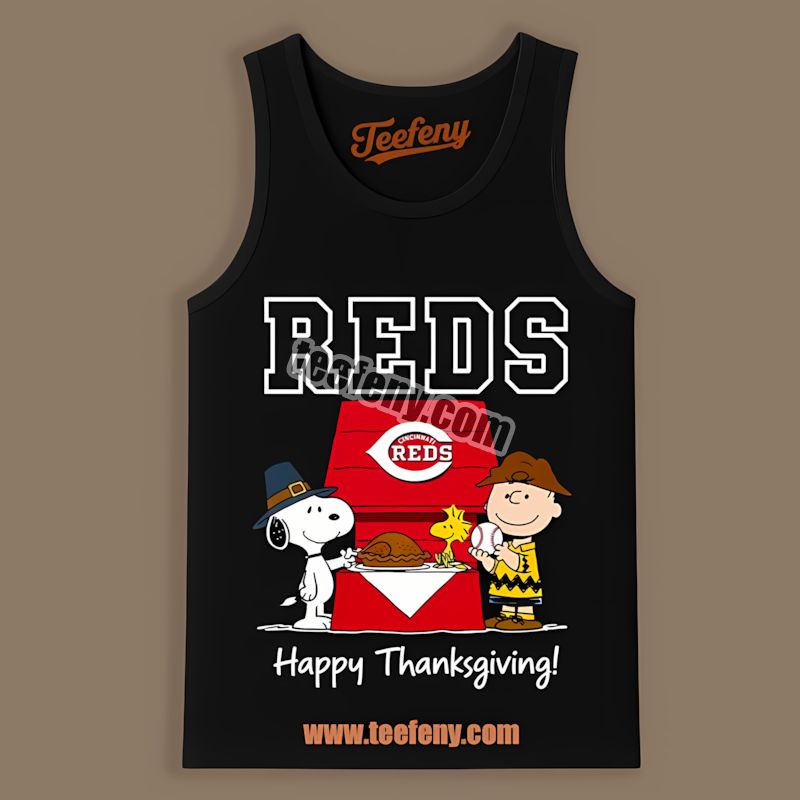 Snoopy Thanksgiving With Cincinnati Reds Fans Funny Tanktop Snoopy Thanksgiving With Cincinnati Reds Fans Funny Tanktop