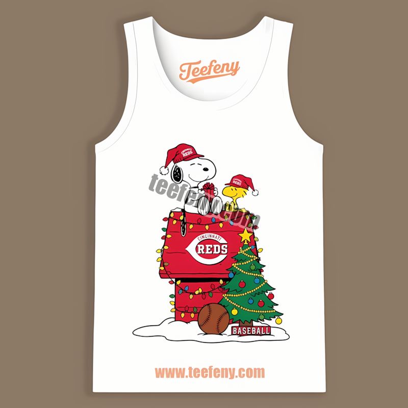 Snoopy Woodstock Christmas Celebrating Cincinnati Reds Retro Tanktop Snoopy Woodstock Christmas Celebrating Cincinnati Reds Retro Tanktop