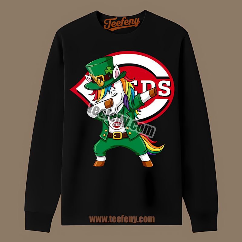 St Patricks Day Dabbing Unicorn Vs Cincinnati Reds Graphic Long Sleeve St Patricks Day Dabbing Unicorn Vs Cincinnati Reds Graphic Long Sleeve