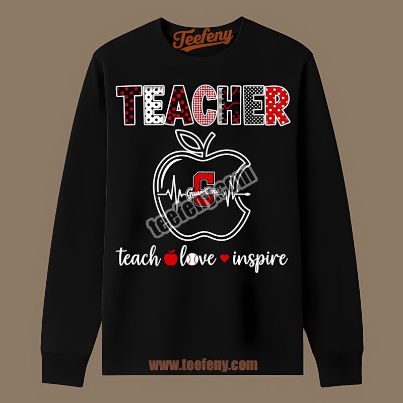 Teacher Apple Teach Love Inspire Cleveland Guardians Long Sleeve Teacher Apple Teach Love Inspire Cleveland Guardians Long Sleeve