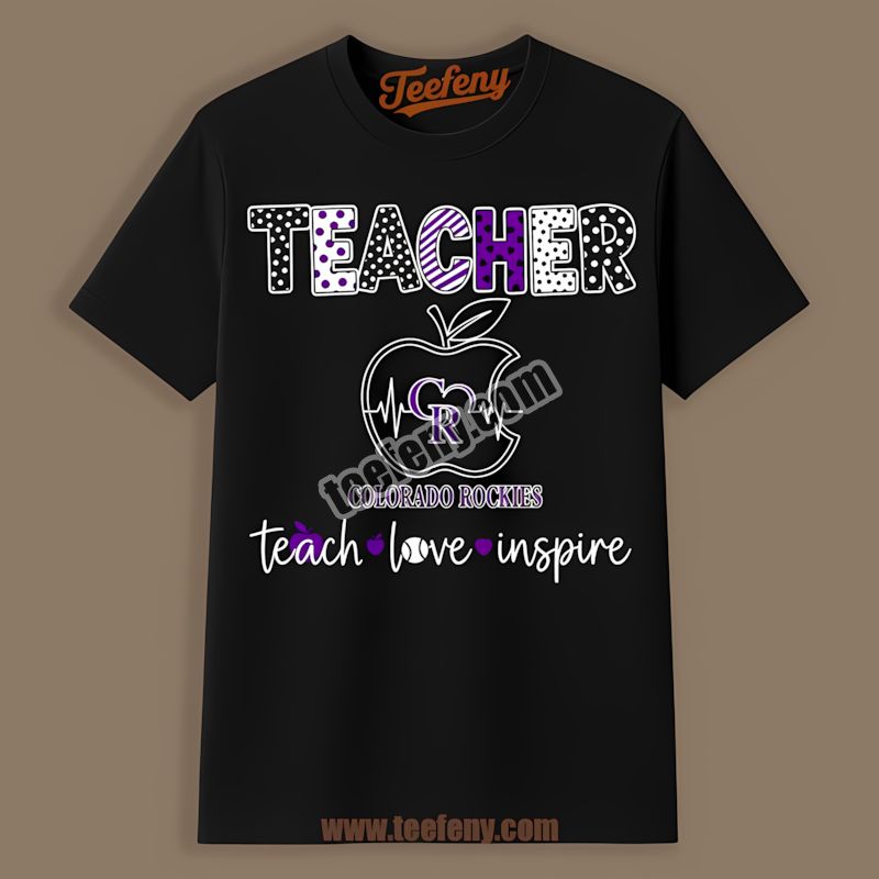 Teacher Apple Teach Love Inspire Colorado Rockies Shirt