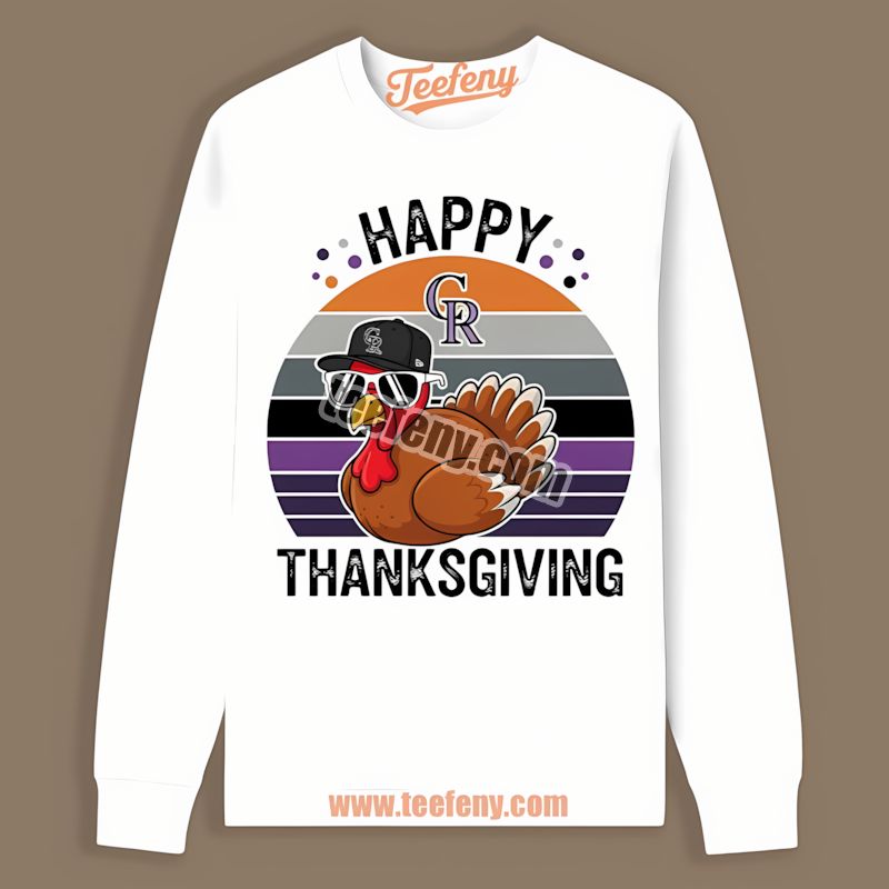 Thanksgiving Turkey Dressed In Colorado Rockies Colors Long Sleeve Thanksgiving Turkey Dressed In Colorado Rockies Colors Long Sleeve