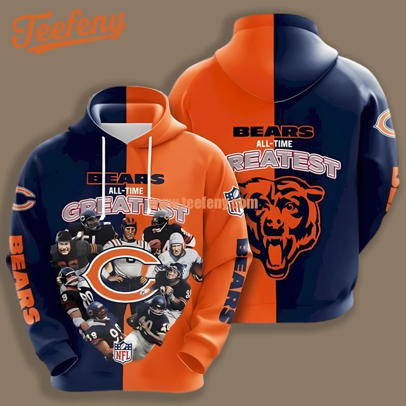 All Time Greatest Chicago Bears Orange Blue 3D Hoodie