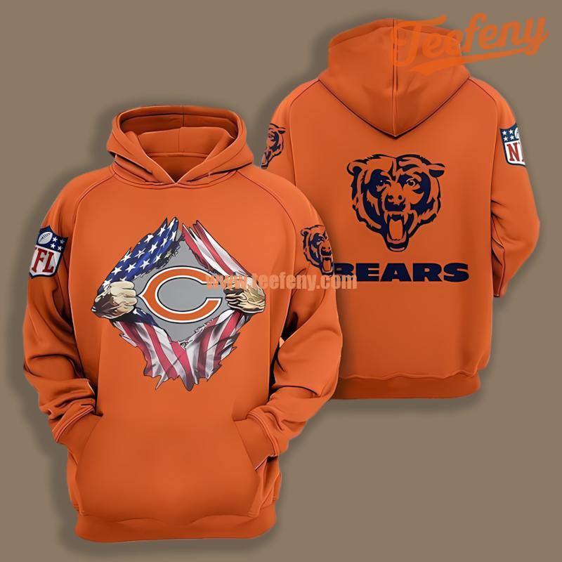 America Flag Chicago Bears Orange 3D Mens Hoodie