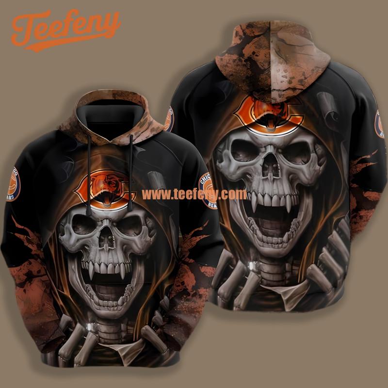 Angry Death Chicago Bears Black Orange 3D Hoodie
