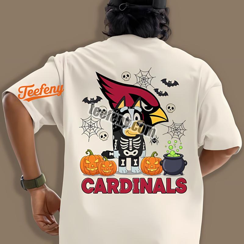Arizona Cardinals Bingo Bluey Skeleton Pumpkin Halloween Shirt