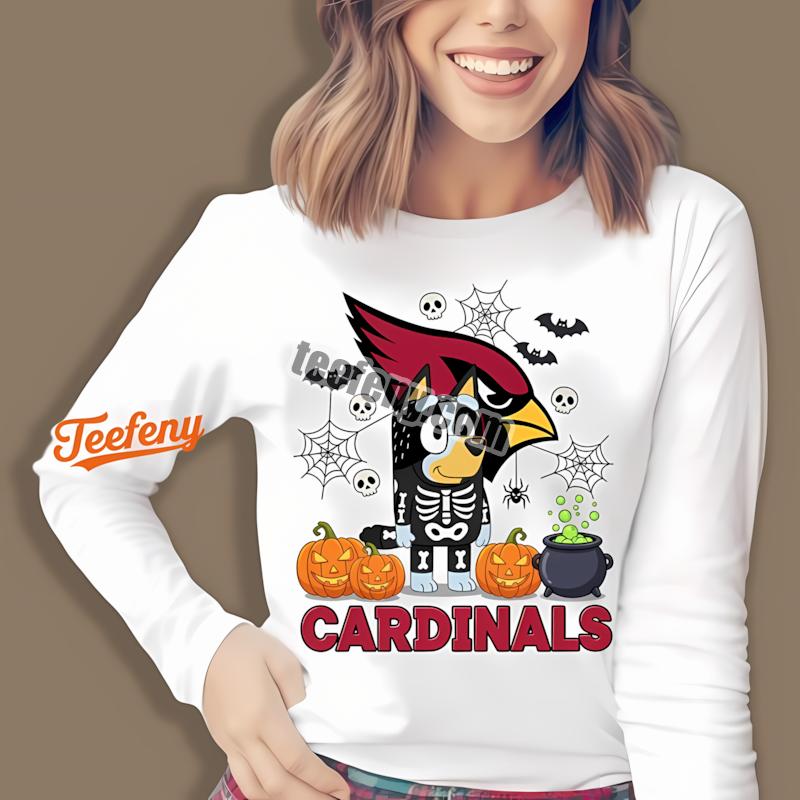 Arizona Cardinals Bingo Bluey Skeleton Pumpkin Halloween Long Sleeve Arizona Cardinals Bingo Bluey Skeleton Pumpkin Halloween Long Sleeve