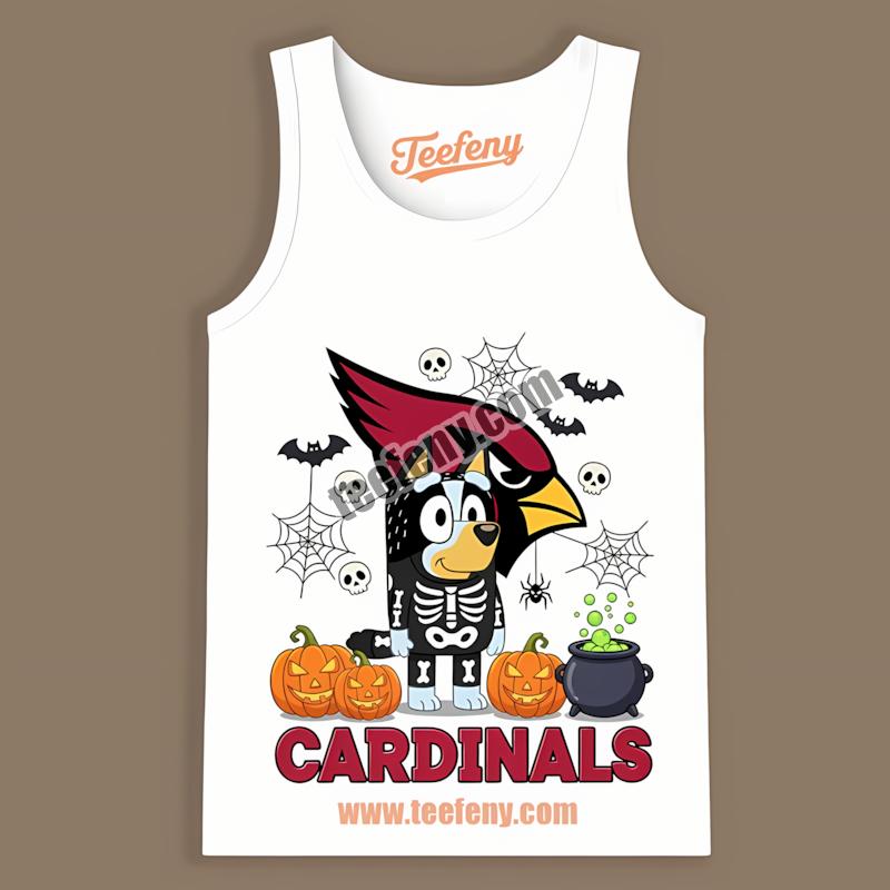 Arizona Cardinals Bingo Bluey Skeleton Pumpkin Halloween Tanktop Arizona Cardinals Bingo Bluey Skeleton Pumpkin Halloween Tanktop