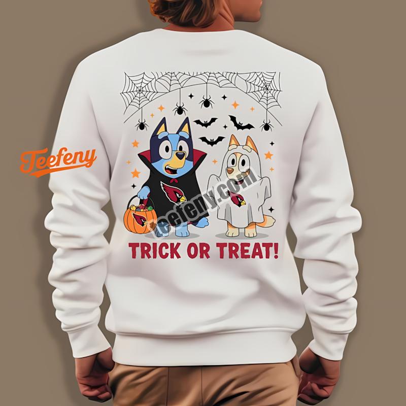 Arizona Cardinals Bluey Bingo Trick Or Treat Halloween Long Sleeve Arizona Cardinals Bluey Bingo Trick Or Treat Halloween Long Sleeve