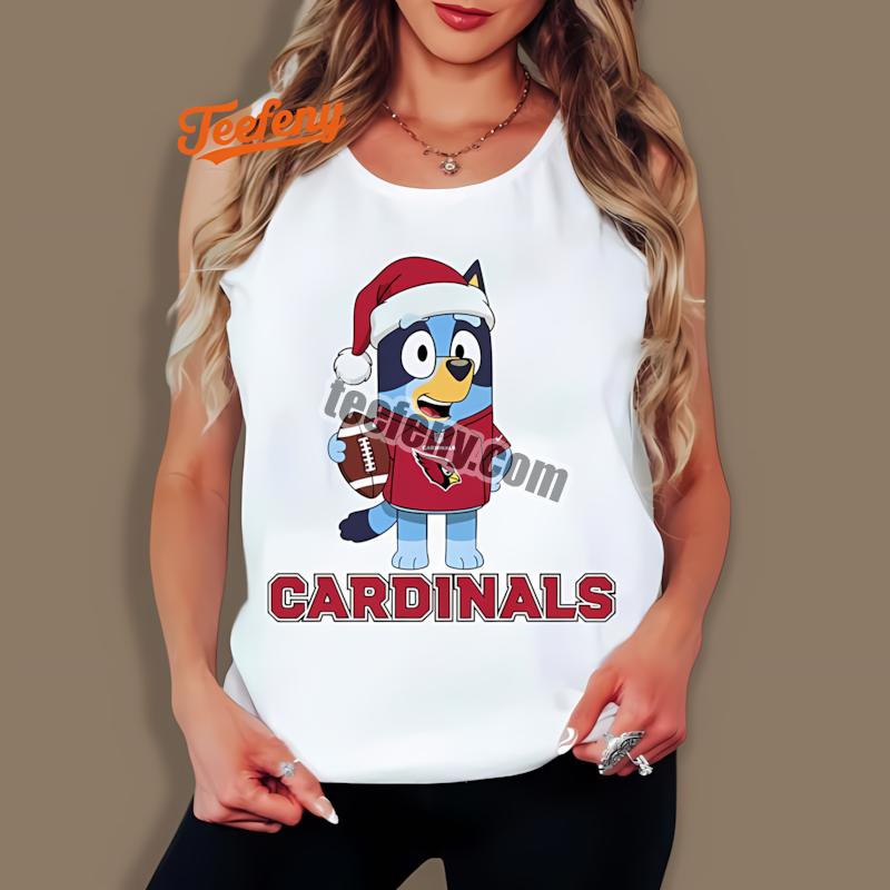 Arizona Cardinals Bluey Christmas Santa Hat Casual Tanktop Arizona Cardinals Bluey Christmas Santa Hat Casual Tanktop
