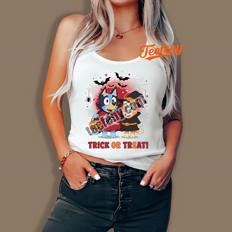 Atlanta Falcons Bluey Bingo Trick Or Treat Halloween Tanktop Atlanta Falcons Bluey Bingo Trick Or Treat Halloween Tanktop