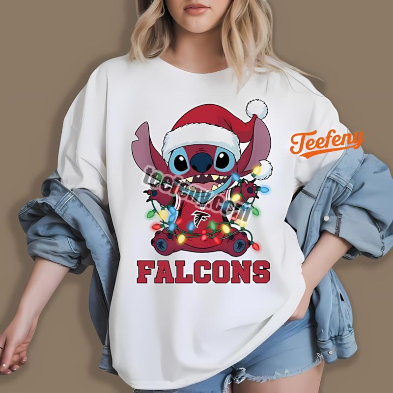 Atlanta Falcons Stitch Christmas Lights Holiday Shirt