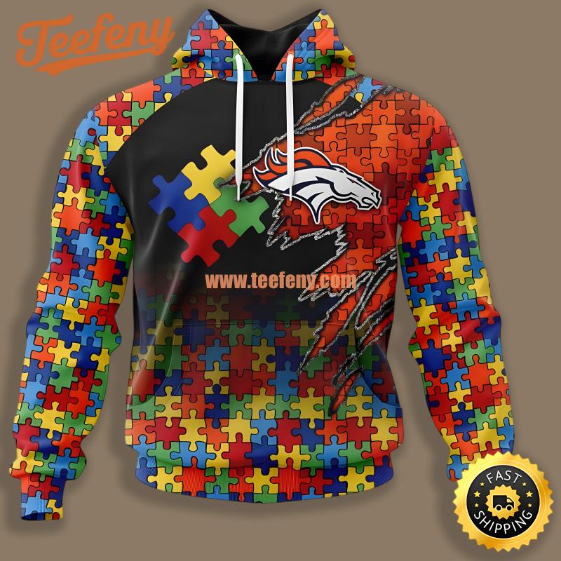 Autism Awareness Denver Broncos Logo Orange 3D Hoodie