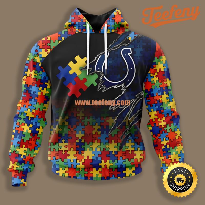 Autism Awareness Indianapolis Colts Black 3D Hoodie