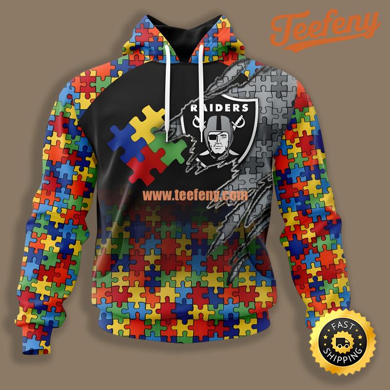 Autism Awareness Las Vegas Raiders Black Red 3D Hoodie