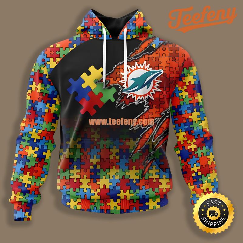 Autism Awareness Miami Dolphins Black Red 3D Hoodie