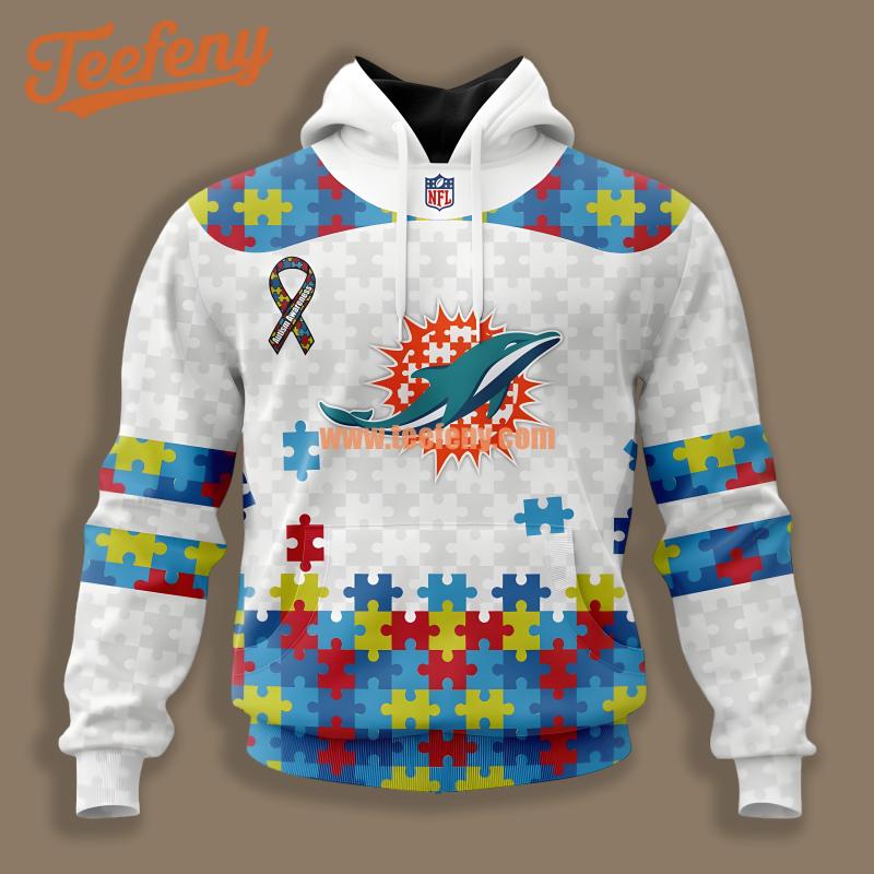 Autism Awareness Miami Dolphins White 3D Hoodie