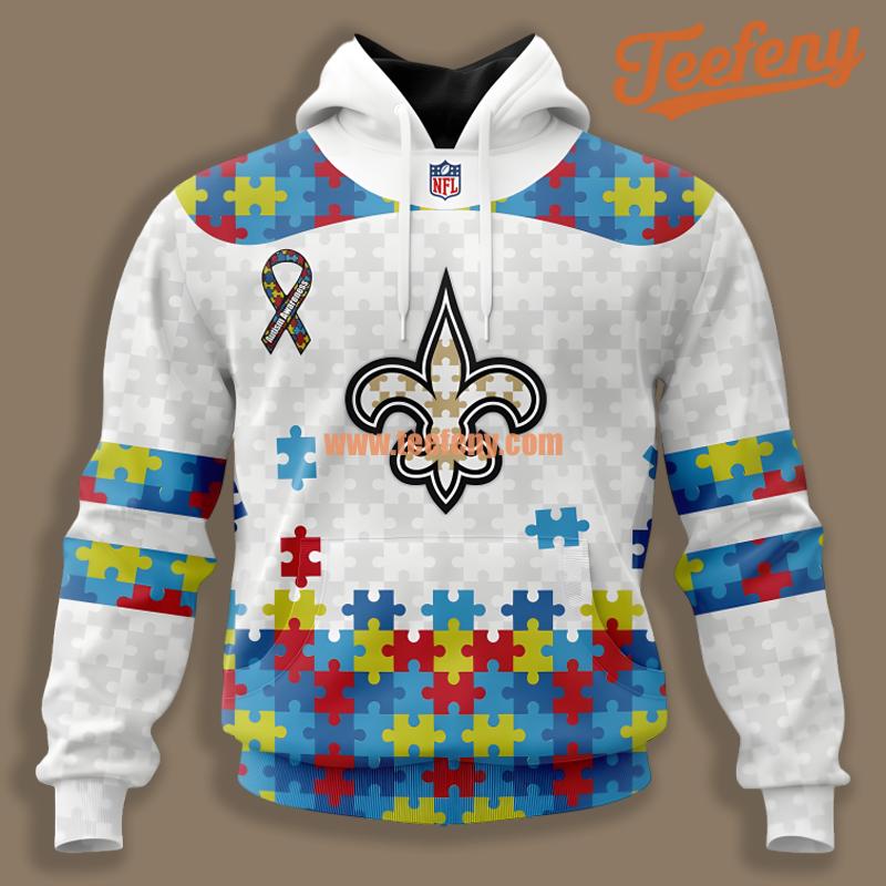 Autism Awareness New Orleans Saints White 3D Hoodie