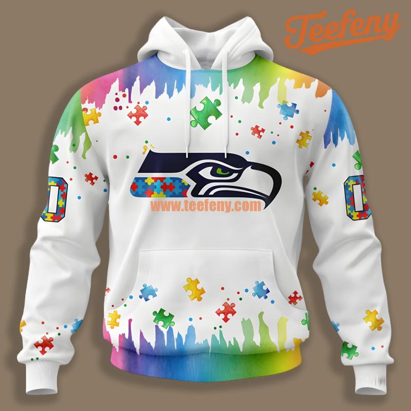 Autism Awareness Personalized Seattle Seahawks White 3D Hoodie