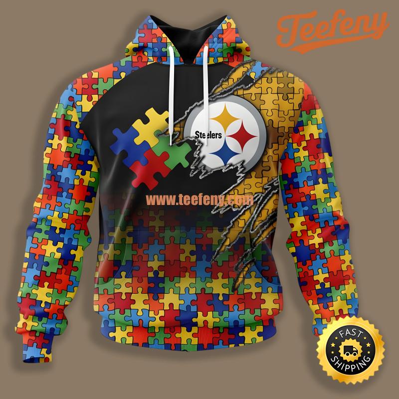 Autism Awareness Pittsburgh Steelers Black Yellow 3D Hoodie