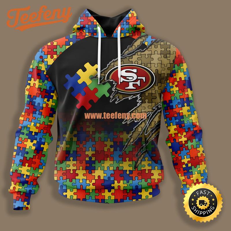 Autism Awareness San Francisco 49Ers Black Red 3D Hoodie