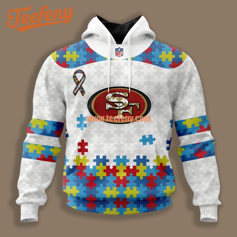 Autism Awareness San Francisco 49Ers White 3D Hoodie
