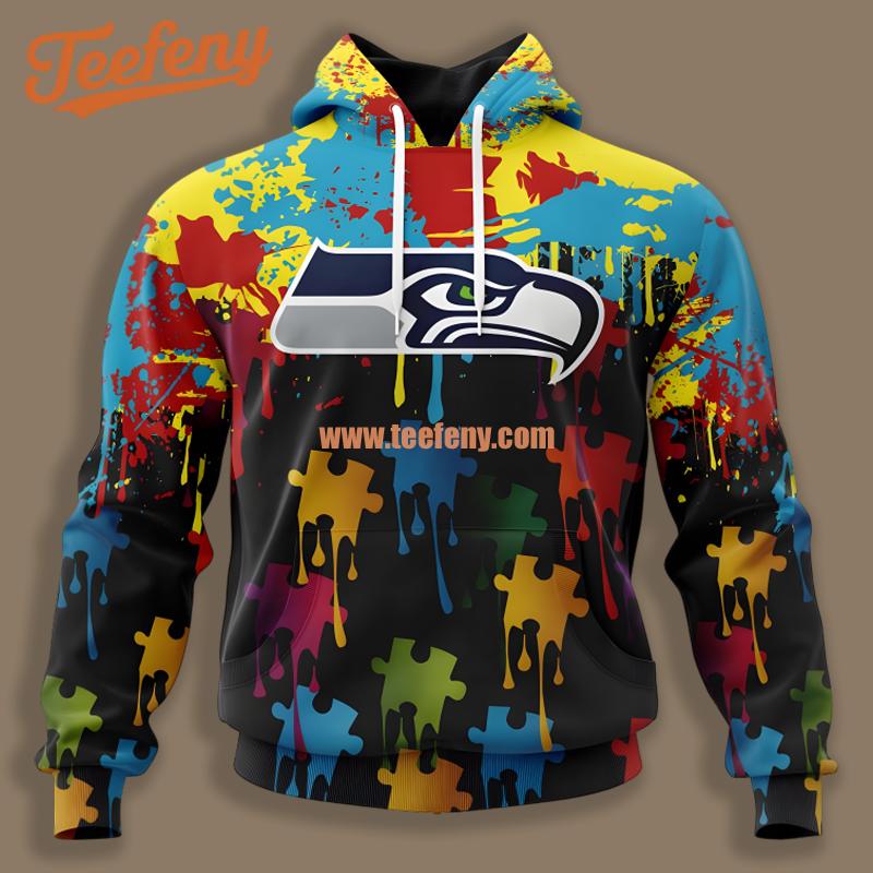 Autism Awareness Seattle Seahawks Blue Black 3D Hoodie
