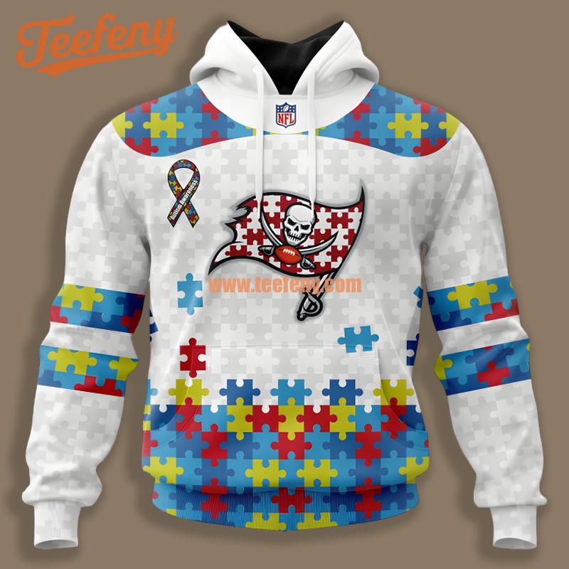 Autism Awareness Tampa Bay Buccaneers White 3D Hoodie