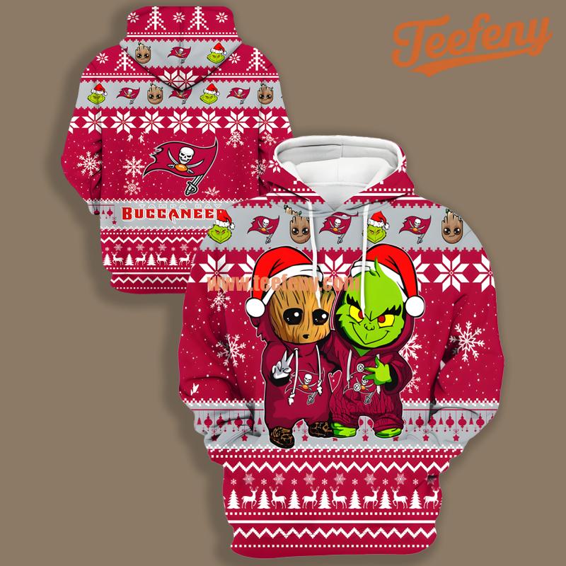 Baby Groot Grinch Christmas Tampa Bay Buccaneers Red Ugly 3D Hoodie