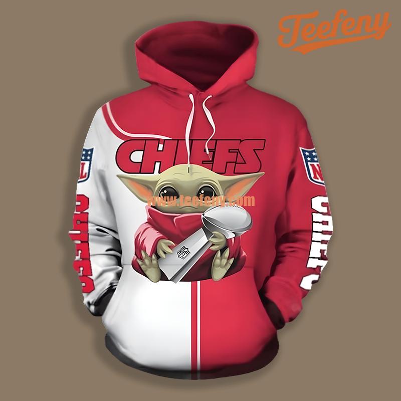 Baby Yoda Kansas City Chiefs Red White 3D Hoodie