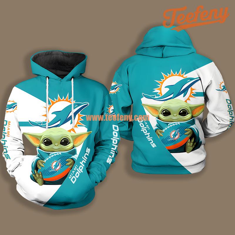 Baby Yoda Miami Dolphins Blue  3D Hoodie Teen