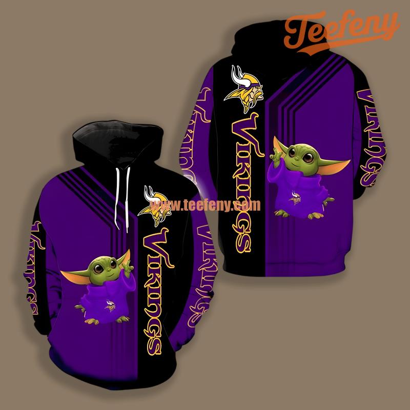 Baby Yoda Minnesota Vikings Purple Black 3D Hoodie