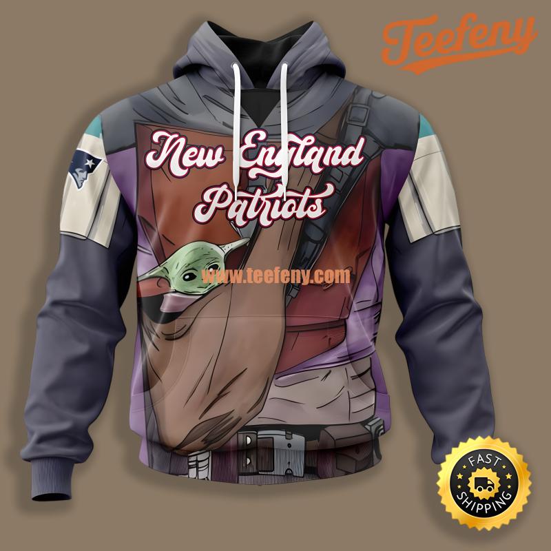 Baby Yoda New England Patriots Grey 3D Hoodie