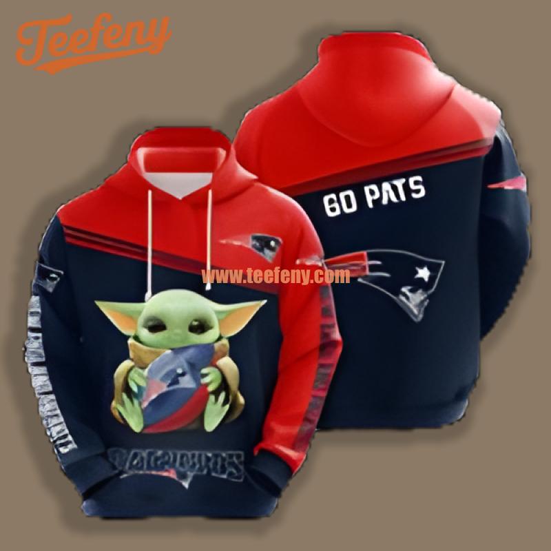 Baby Yoda New England Patriots Red Blue 3D Hoodie