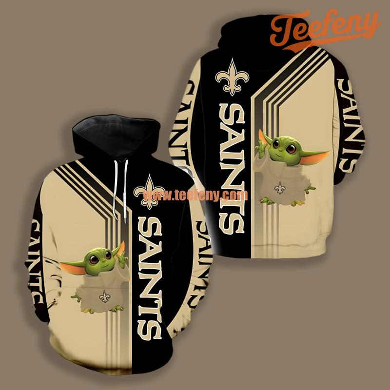 Baby Yoda New Orleans Saints Black Yellow 3D Hoodie