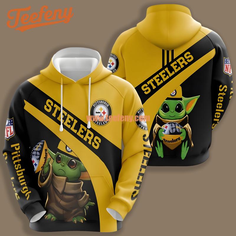 Baby Yoda Pittsburgh Steelers Yellow Black 3D Hoodie